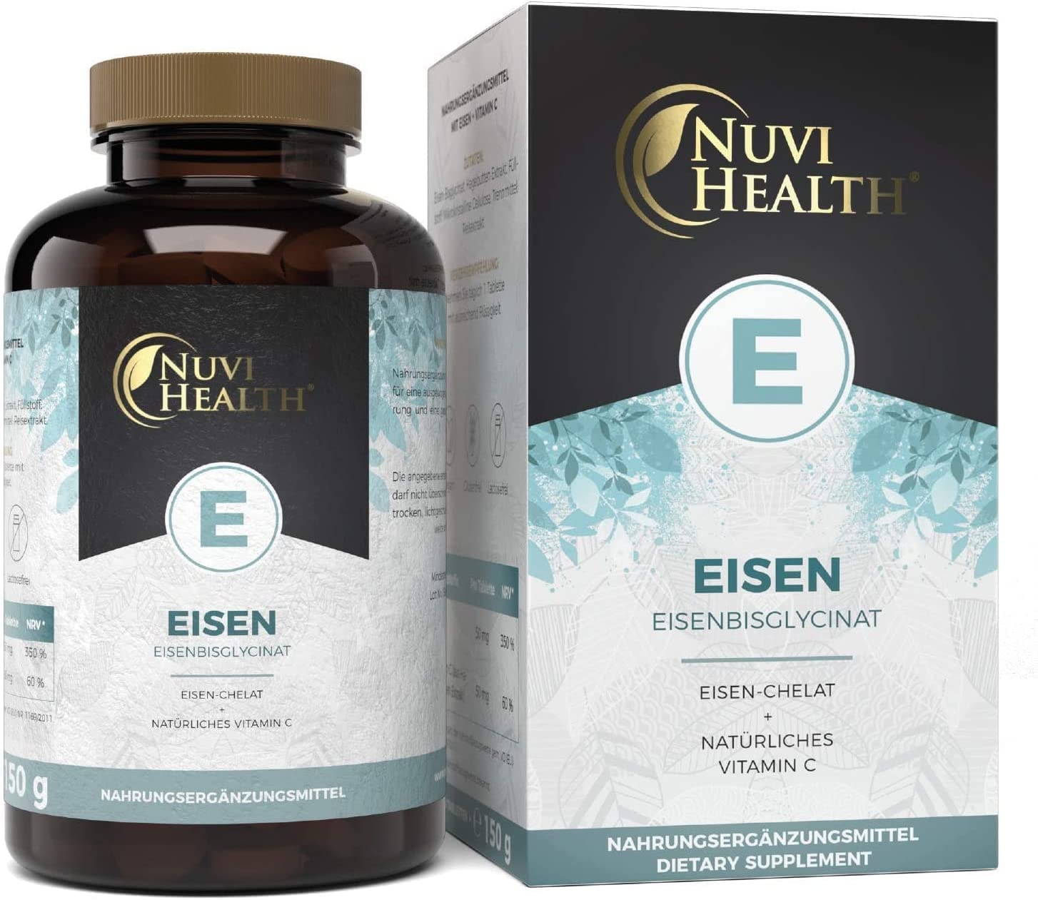 Produktbild von Nuvi Health Eisen mit 50 mg pro EINER Tablette - 240 Stück (8 Monate) - Premium: Mit natürlichem Vitamin C - Hohe Bioverfügbarkeit durch Eisen-Bisglycinat (Eisen-Chelat) - Vegan - Laborgeprüft