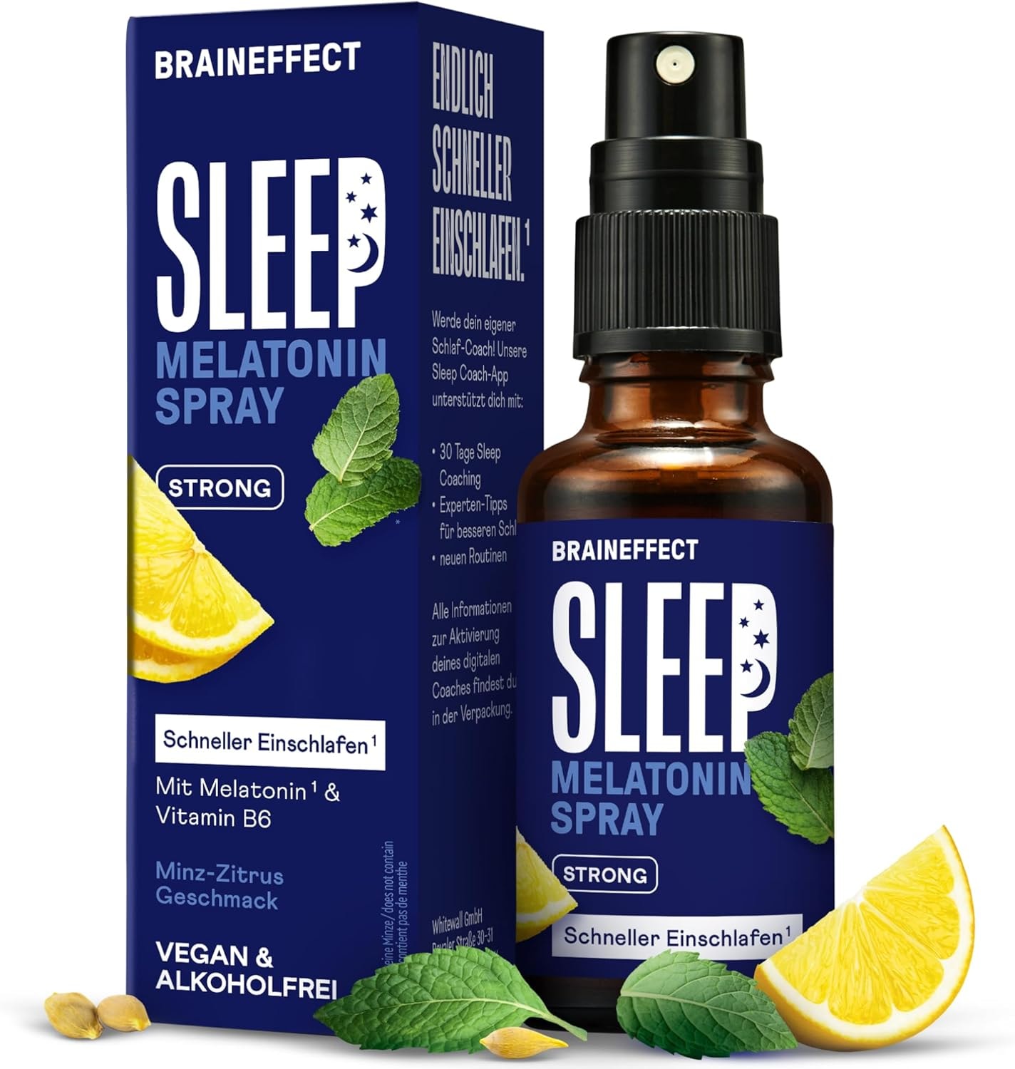 Produktbild von Bewertung BRAINEFFECT SLEEP SPRAY STRONG Das Original® Melatonin Spray Hochdosiert Einschlafspray mit Minze Zitrone Lavendel und Ashwagandha Zuckerfrei