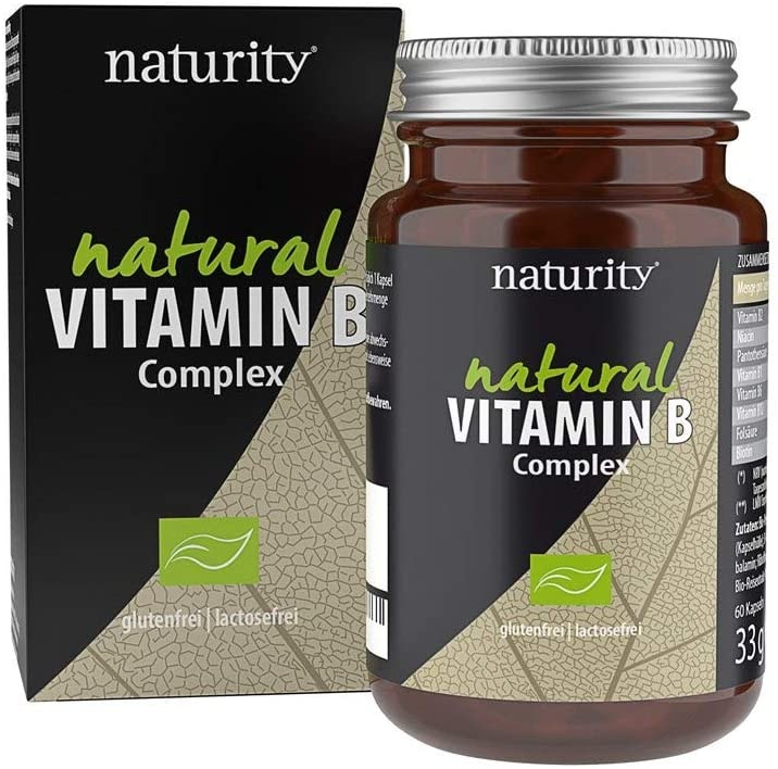 Produktbild von naturity NATURAL VITAMIN B Complex, hochdosierter Komplex mit allen B-Vitaminen inkl. Folsäure und Biotin, natürliche Nährstoffe für Herz, Nerven und Psyche (60 Kapseln)