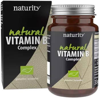 Produktbild von naturity NATURAL VITAMIN B Complex, hochdosierter Komplex mit allen B-Vitaminen inkl. Folsäure und Biotin, natürliche Nährstoffe für Herz, Nerven und Psyche (60 Kapseln)