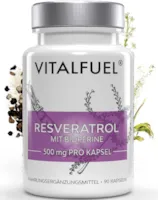 Produktbild von Bewertung Vitalfuel Resveratrol Kapseln 90 Kapseln pro Dose 500mg Trans-Resveratrol aus japanischem Staudenknöterich Extrakt hochdosiert vegan & glutenfrei 3 Monatsvorrat Deutsche Marke
