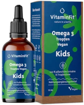 VitaminFit Kinder Omega-3-Tropfen Nahrungsergänzung für Kinder Flüssig DHA EPA ALA Fischfrei 100% Pflanzlich 50 ml