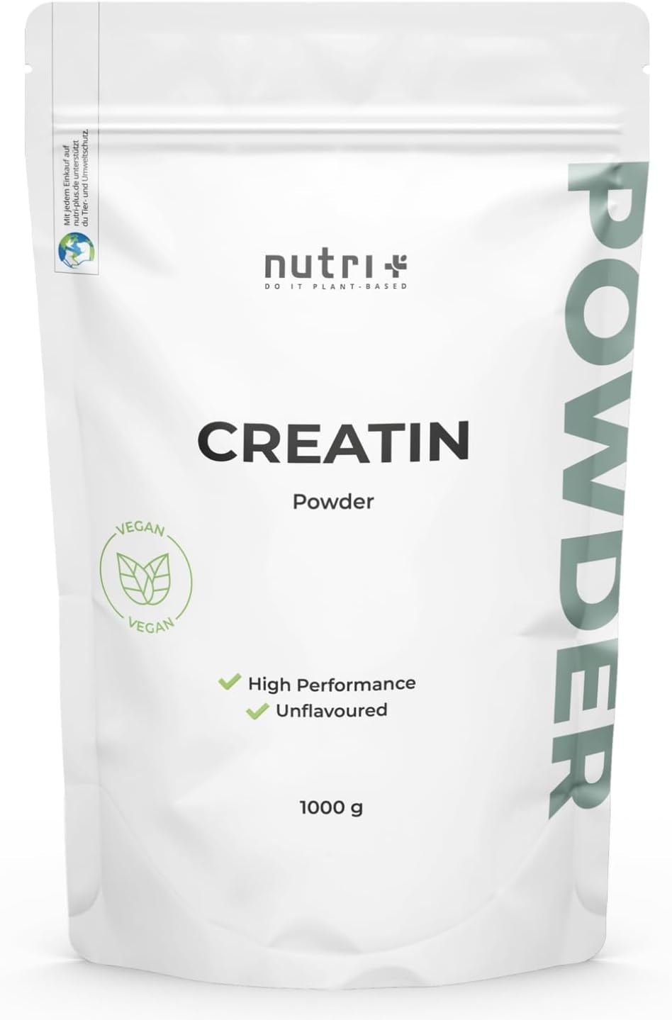 Produktbild von Bewertung nutri + Creatin Monohydrat 1kg Kreatin Pulver in Premiumqualität hochdosiert ultrafein vegan und neutral Creatine Powder Mono Mesh 200