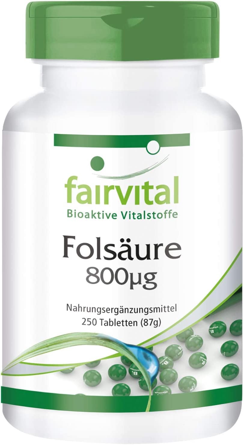 fairvital - Folsäure 800µg - Für Kinderwunsch, Schwangerschaft & Stillzeit - VEGAN - Hochdosiertes Vitamin B9 - 250 Tabletten