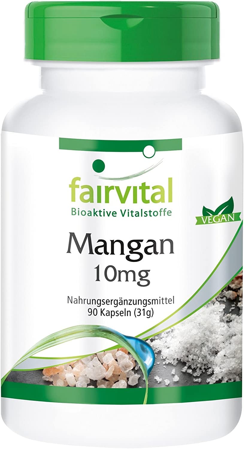 Produktbild von fairvital - Mangan Kapseln 10mg - HOCHDOSIERT - aus Mangangluconat - Vegan - essentielles Spurenelement - Manganese - 90 Kapseln