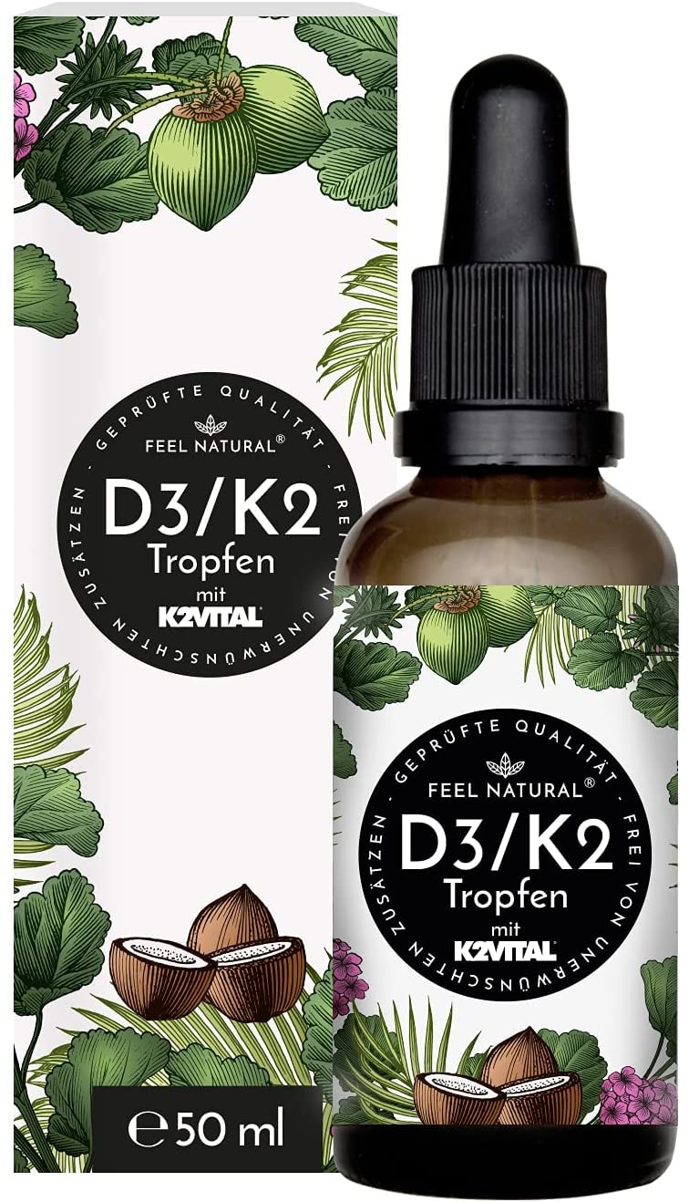 Produktbild von Feel Natural Vitamin D3 K2 Tropfen Spitzenrohstoff K2VITAL® mit 99,7% All-Trans-MK-7, laborgeprüft, hochdosiert, ohne Zusätze, in Deutschland produziert