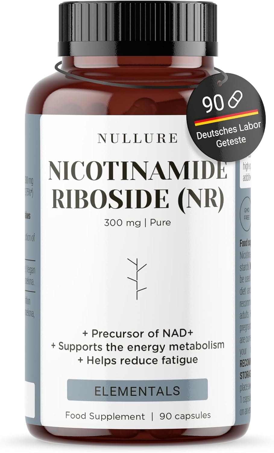Produktbild von Bewertung NULLURE Nicotinamide Riboside (NR) Nullure NAD+ Vorläufer Nicotinamid Ribosid 300mg Deutsches Labor Getestet Vegan | Antifatigue · Anti-Ageing · Energie | NMN Alternative | 90 Kapseln (3 Monate)