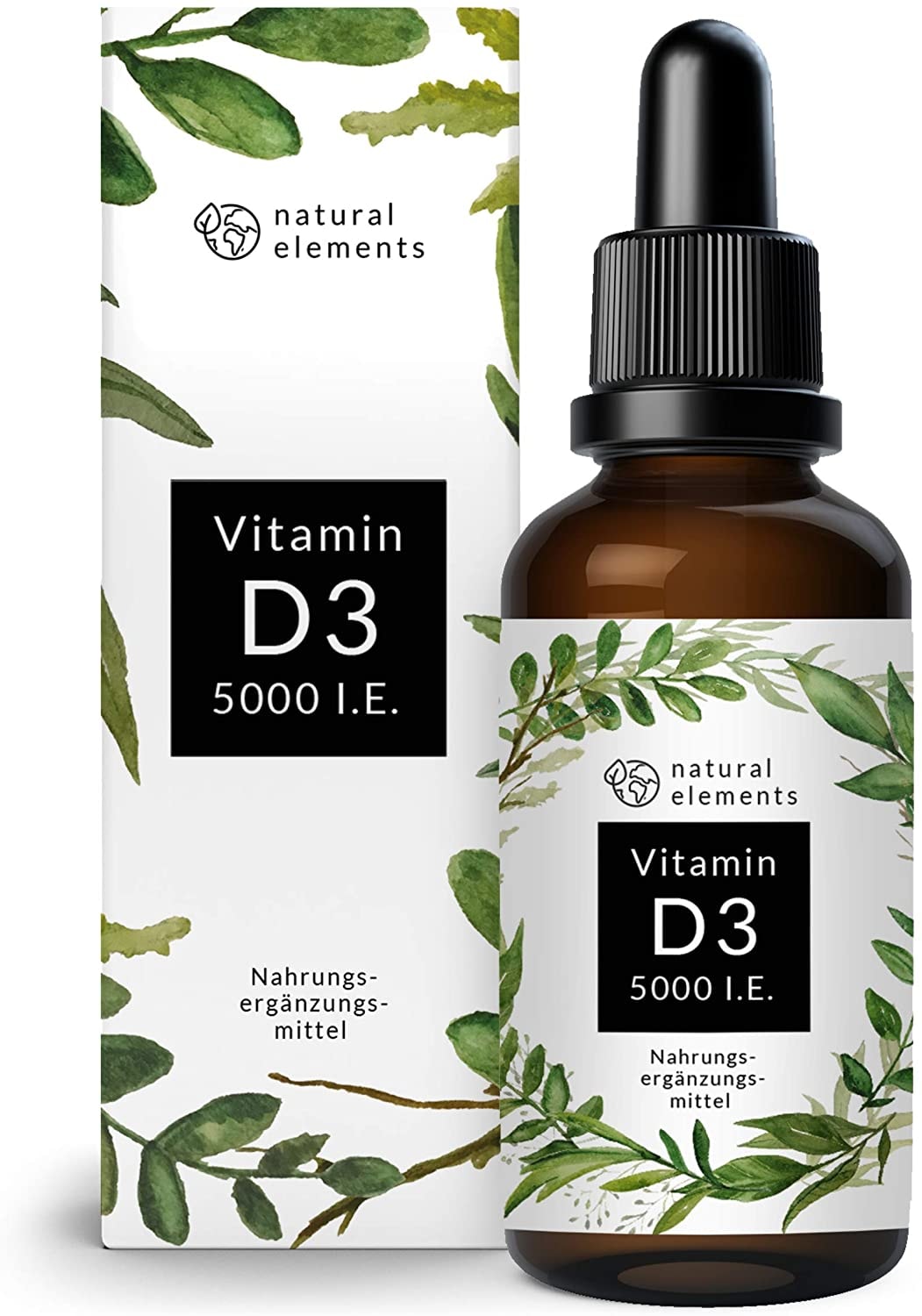 natural elements Vitamin D3 - Laborgeprüfte 5000 I.E. pro Tropfen - 50ml (1700 Tropfen) - Variante des mehrfachen Siegers 2019/2020* - In MCT-Öl aus Kokos - Hochdosiert, flüssig