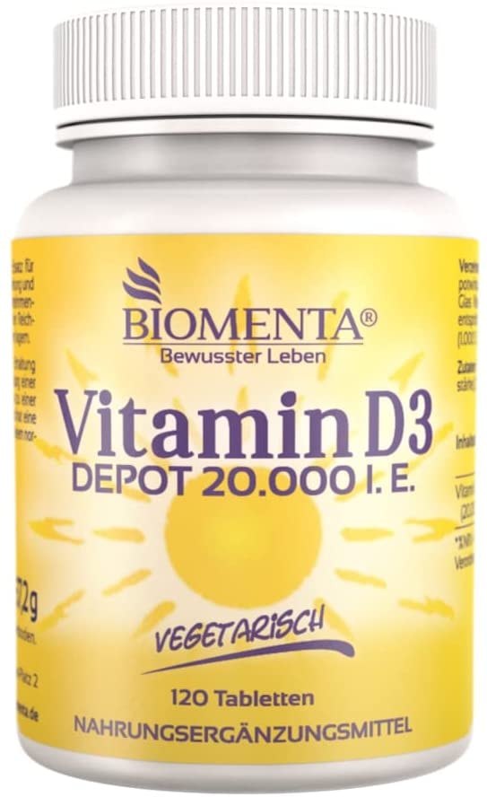 Produktbild von BIOMENTA Vitamin D3 hochdosiert – vegetarisch - 20000 I. E. je Vitamin D Tablette – Depot 1 Tab. Vitamin D /20 Tage - 120 Vitamin D3 Tabletten aus Cholecalciferol