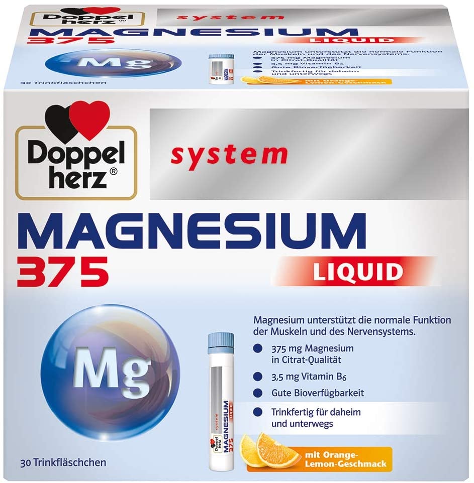 Produktbild von Doppelherz system MAGNESIUM 375 LIQUID – Magnesium als Beitrag für die normale Funktion der Muskeln und des Nervensystems – 30 Trinkfläschchen