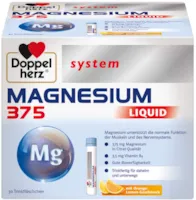 Produktbild von Doppelherz system MAGNESIUM 375 LIQUID – Magnesium als Beitrag für die normale Funktion der Muskeln und des Nervensystems – 30 Trinkfläschchen