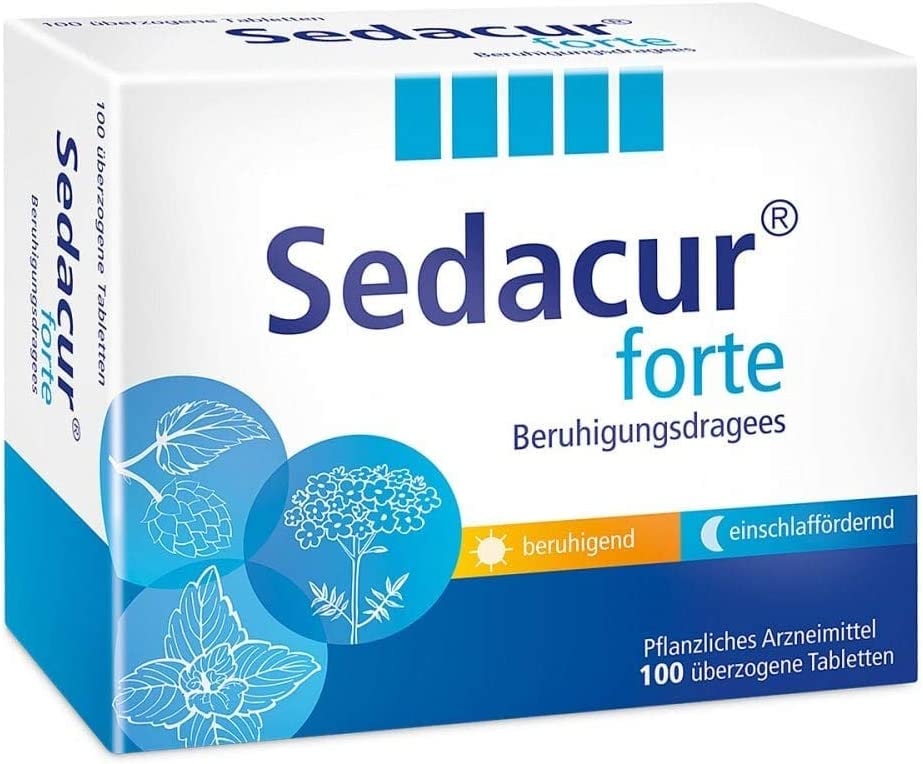 Produktbild von Sedacur forte überzogene Tabletten 100Stk, bei Schlafstörungen und Unruhezuständen, pflanzlich für einen ruhigeren Schlaf, Einschlafstörung, Angstzustände, Nervosität