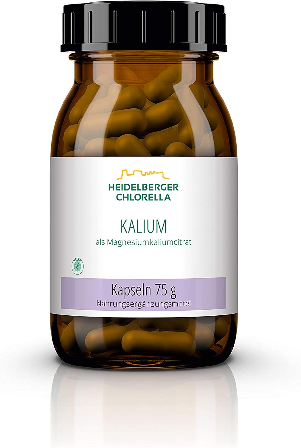 Produktbild von Bewertung Heidelberger Chlorella Kalium als Magnesiumkaliumcitrat Kapseln, vegan, organische Form als Kaliumcitrat, gute Bioverfügbarkeit, hergestellt in Deutschland, 75 g, 100 Kapseln