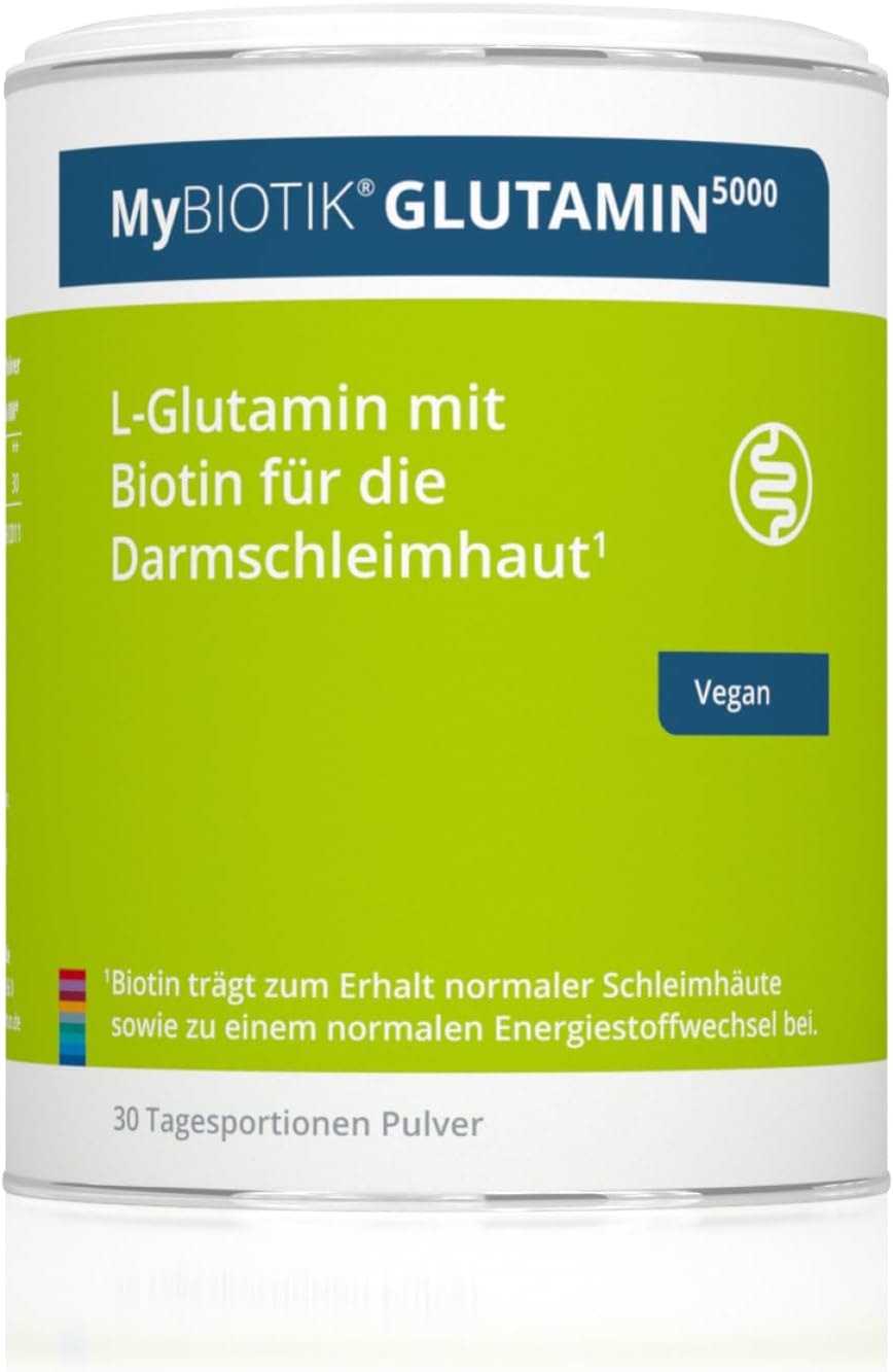 Produktbild von Bewertung MyBIOTIK GLUTAMIN5000 Pulver made by nutrimmun Für 30 Tage Hochdosiert 5g mit L-Glutamin und Biotin Ohne Zusatzstoffe Vegan Glutenfrei Laktosefrei Laborgeprüft