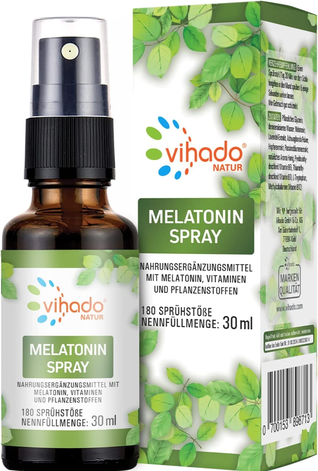 Produktbild von Bewertung Vihado Natur Melatonin Spray Plus Ashwagandha, Lavendel, Tryptophan, B-Vitamine B - 180 Tage Vorrat - Melatonin Spray hochdosiert - Mit gereinigtem Osmosewasser - vegan, 30 ml - Schlaf - JetLeg