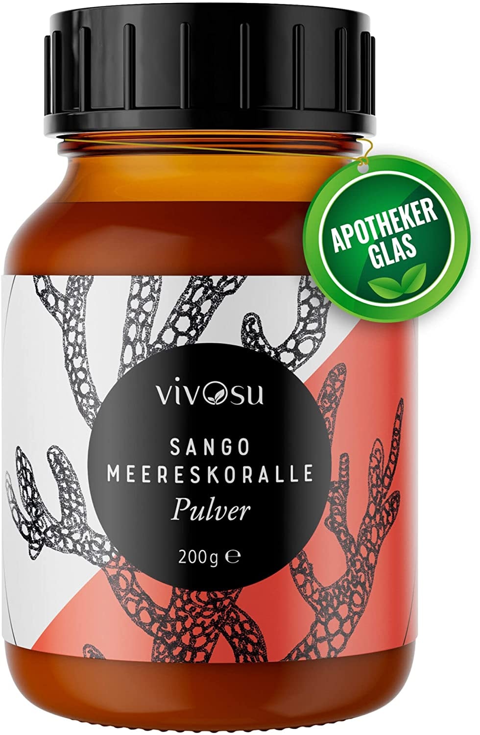 Produktbild von VIVOSU - Sango Pulver (200 g) - Calcium & Magnesium 2:1 hochdosiert aus der Meereskoralle - im Glas - Original Okinawa Koralle - nur 1 Messlöffel täglich