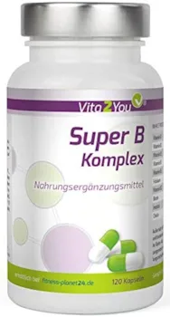Produktbild von Vita2You Super B Komplex - 120 Kapseln - Hochdosiert - Vitamin B1, B2, B3, B4, B5, B6, B7, B8, B9, B12 - Vitamin B Komplex - Premium Qualität
