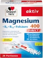 Produktbild von Doppelherz Magnesium 400 DIRECT – Nahrungsergänzungsmittel mit Magnesium als Beitrag für die normale Muskelfunktion – Plus B6, B12 und Folsäure – 1 x 20 Portionen Micro-Pellets
