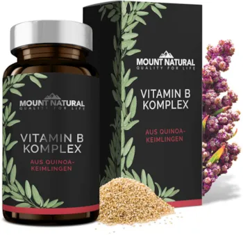 Mount Natural 100% Natürlicher Vitamin B Komplex aus Quinoa-Keimlingen mit allen 8 B-Vitaminen (B1, B2, B3, B5, B6, B7, B9, B12) - kba-Qualität, 60 vegane Kapseln à 500 mg