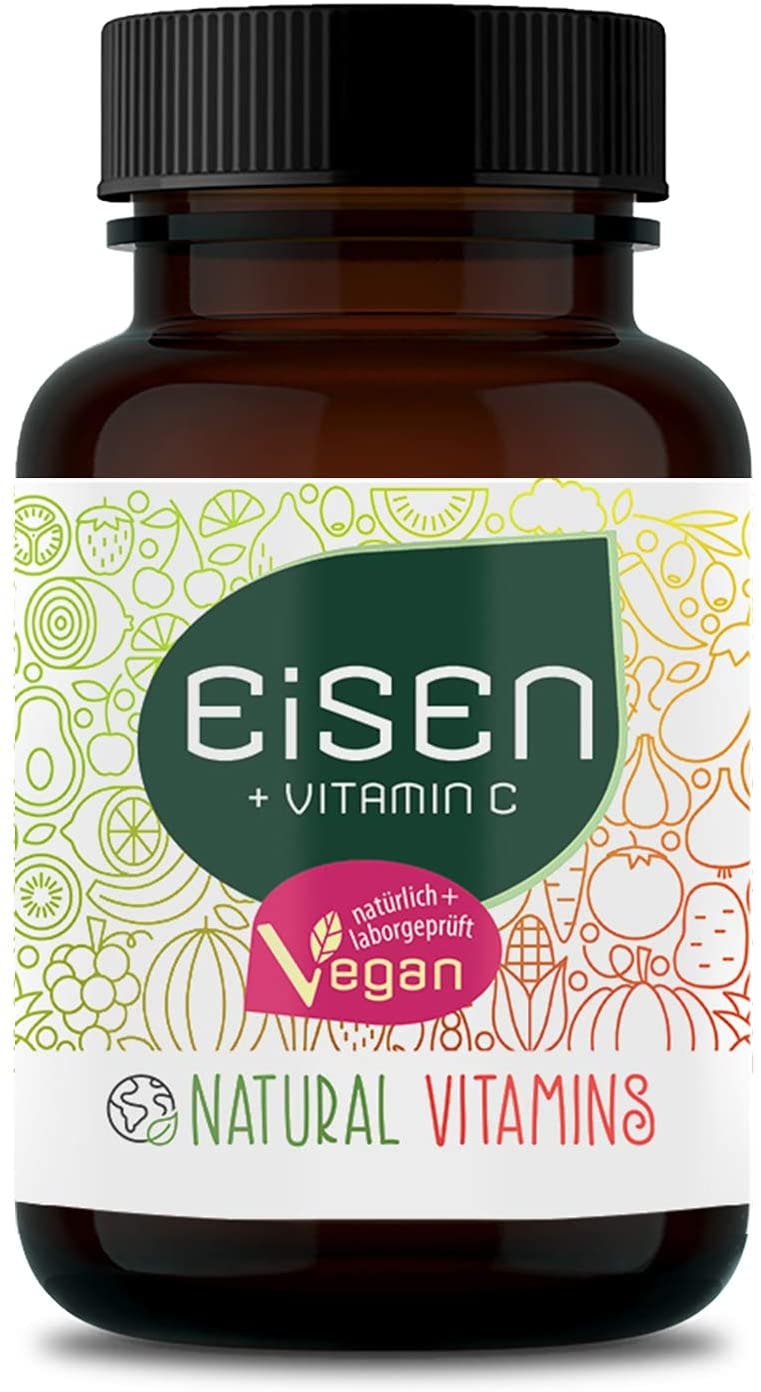 Produktbild von NATURAL VITAMINS Eisen mit 40mg natürlichem Vitamin C I Premiumrohstoff: Eisenbisglycinat (Eisen-Chelat) I 240 Tabletten I Laborgeprüft, Vegan, in Deutschland produziert