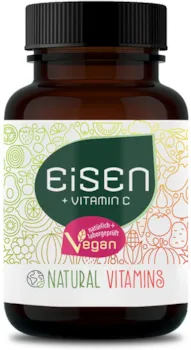 Produktbild von NATURAL VITAMINS Eisen mit 40mg natürlichem Vitamin C I Premiumrohstoff: Eisenbisglycinat (Eisen-Chelat) I 240 Tabletten I Laborgeprüft, Vegan, in Deutschland produziert