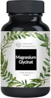 natural elements - Magnesiumglycinat - Premium: Chelatiertes Magnesium - 180 Kapseln - 100mg elementares Magnesium pro Kapsel - Laborgeprüft, vegan, hochdosiert