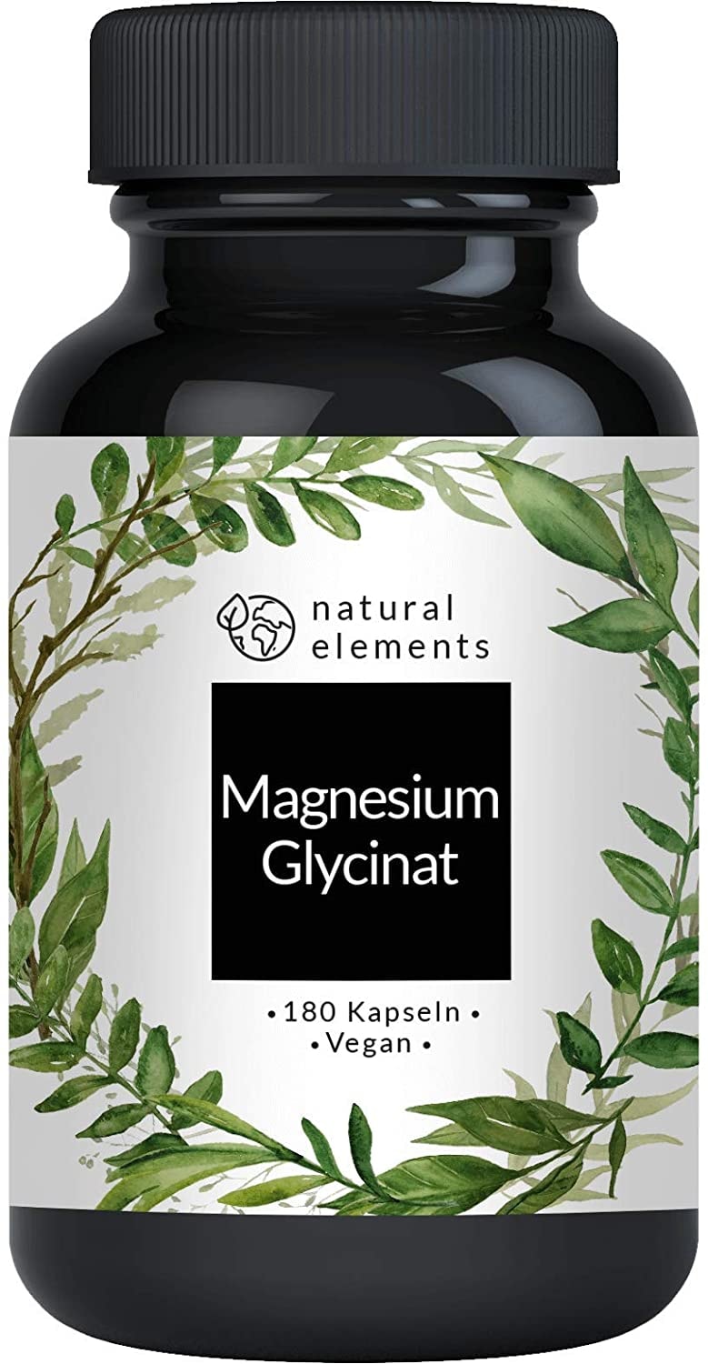 Produktbild von natural elements Magnesiumglycinat Premium Chelatiertes Magnesium 180 Kapseln 100mg elementares Magnesium pro Kapsel Laborgeprüft vegan hochdosiert