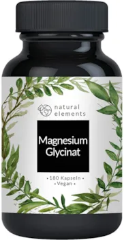 Produktbild von natural elements Magnesiumglycinat Premium Chelatiertes Magnesium 180 Kapseln 100mg elementares Magnesium pro Kapsel Laborgeprüft vegan hochdosiert