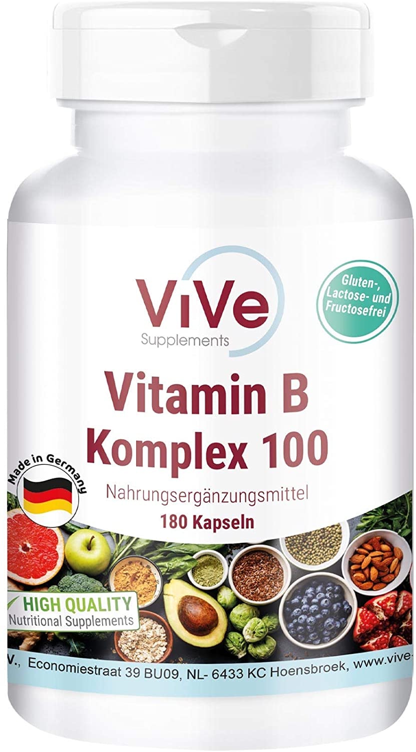 Produktbild von ViVe Supplements Vitamin B Komplex hochdosiert - 180 Kapseln - B 100 Komplex Forte - Vegan