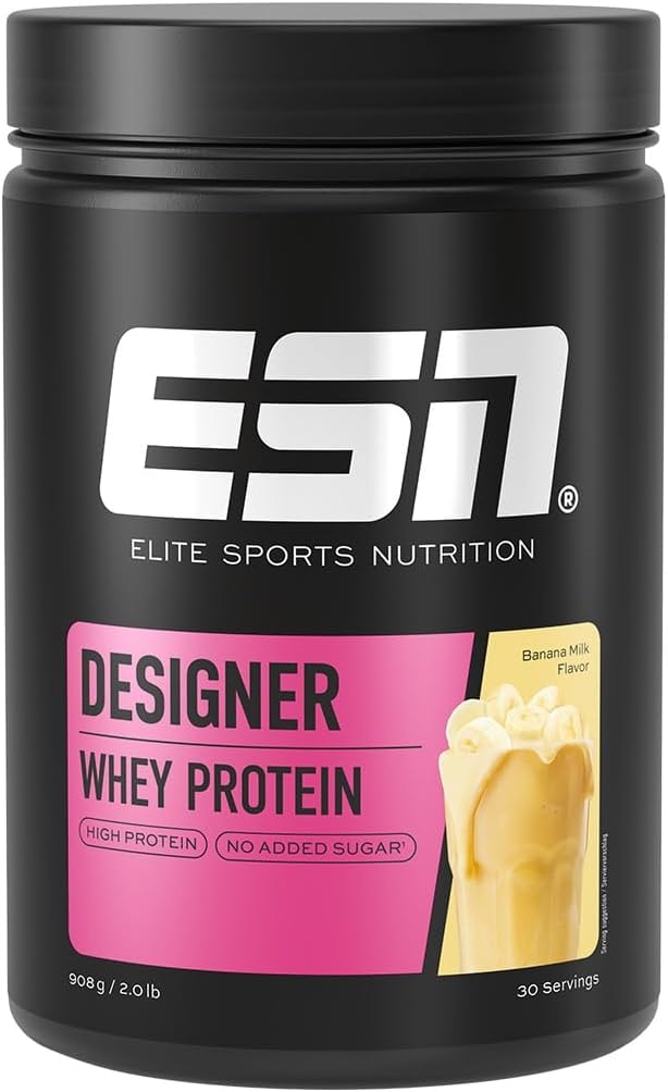 Produktbild von Bewertung ESN Designer Whey Protein Pulver Molkeproteinkonzentrat und Molkeproteinisolat Milchschokolade, 908g Dose