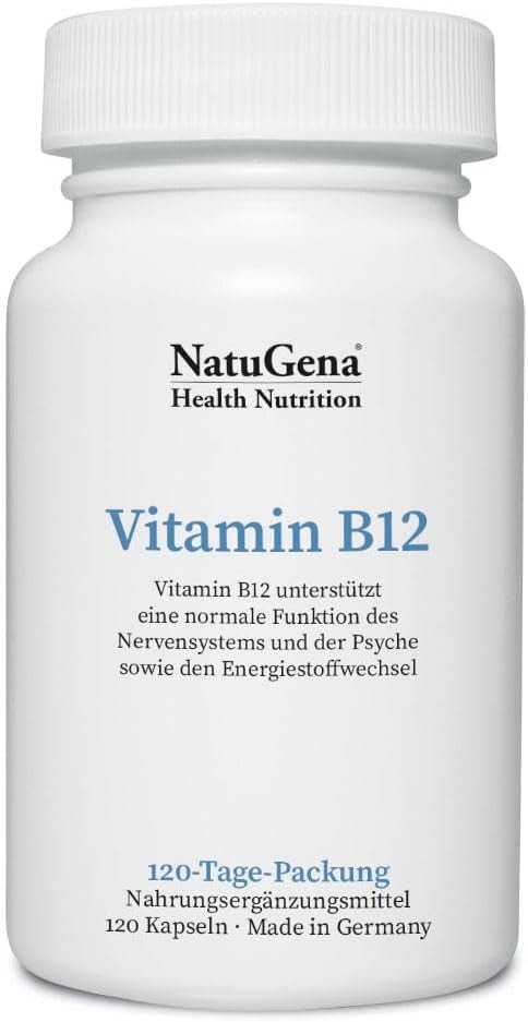 Produktbild von Bewertung NatuGena Vitamin B12 bioaktives Vitamin B9 & B12 zur Unterstützung und Verbesserung der Zellteilung und des Nervensystems 120 Kapseln