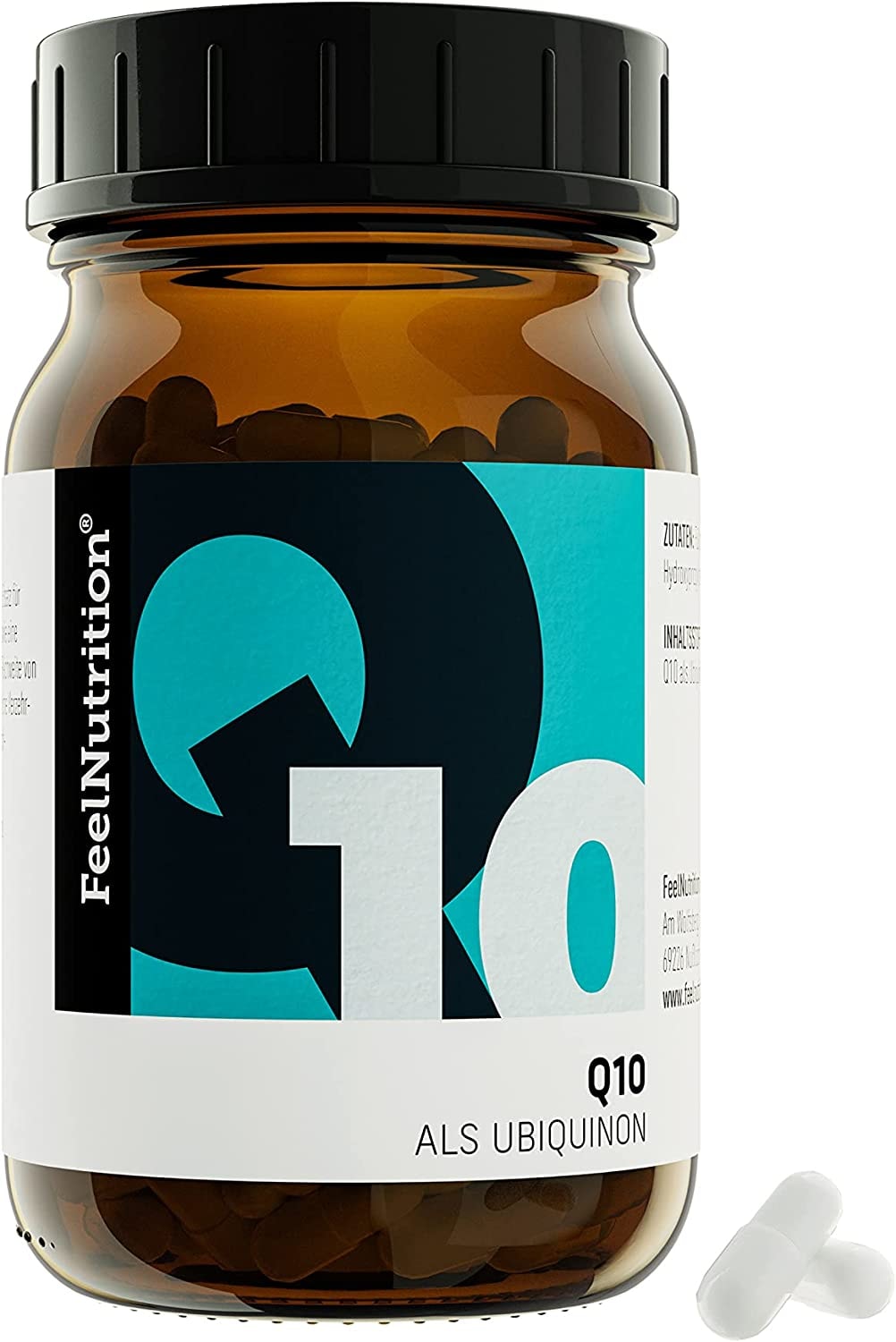 Produktbild von FeelNutrition - Coenzym Q10 Ubiquinon - IM GLAS, OHNE WEICHMACHER - Pro Kapsel 120 mg Q10 als Ubiquinon - OHNE Magnesiumstearat - vegan & hochdosiert - 120 Kapseln - Deutsche Premiumqualität