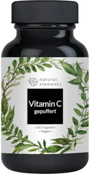 natural elements Vitamin C 500mg 365 Kapseln Premium Aus pflanzlicher Fermentation gepuffert