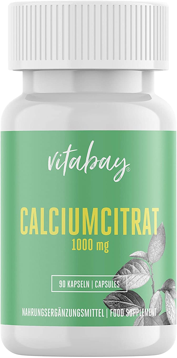 Produktbild von Vitabay Calciumcitrat 1000 mg 90 Kapseln Hochdosiert, Natürlich und Organisch Bioverfügbar Wird schnell und leicht absorbiert • Made in Germany