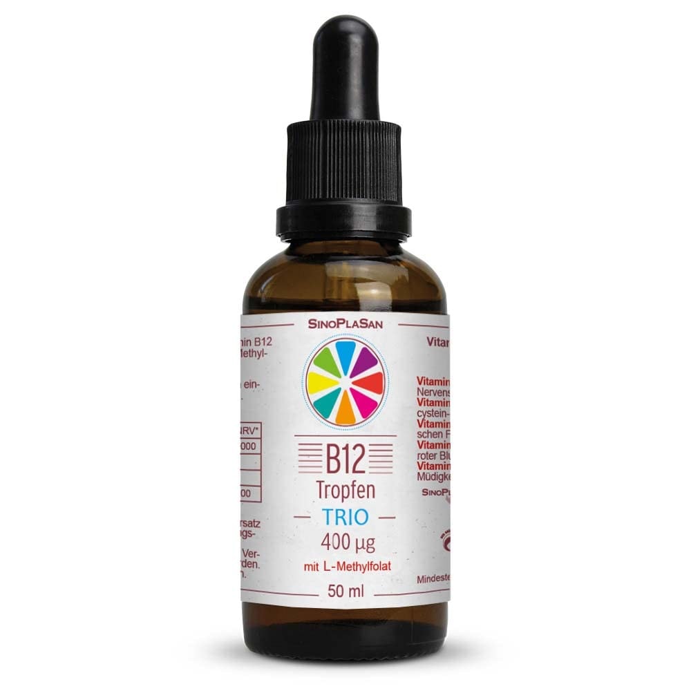 Produktbild von Bewertung Sinoplasan Vitamin B12 Tropfen TRIO 400µg mit aktiver Folsäure (Methylfolat (5-MTHF)) 50 ml OHNE ALKOHOL vegan aktive B12 Formen Methylcobalamin