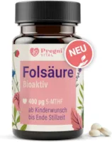 Produktbild von Bewertung PregniVital Folsäure 400µg L-5-MTHF Folsäure Kinderwunsch und Schwangerschaft hochdosiert optimal bioverfügbar 120 Tabletten von PregniVital