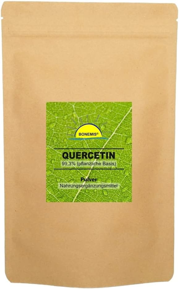 Produktbild von Bewertung Bonemis Quercetin hochrein (99,3%, pflanzliche Basis) vegan ohne Zusatzstoffe mit Dosierlöffel, 60 g Pulver im Beutel