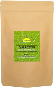 Produktbild von Bewertung Bonemis Quercetin hochrein (99,3%, pflanzliche Basis) vegan ohne Zusatzstoffe mit Dosierlöffel, 60 g Pulver im Beutel