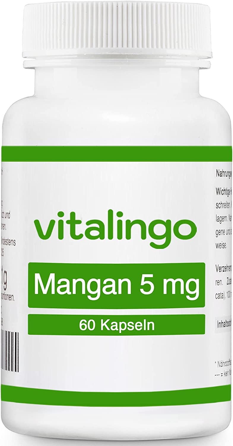 vitalingo - Mangan 5mg Kapseln - Hochdosiert - 60 Kapseln à 550mg