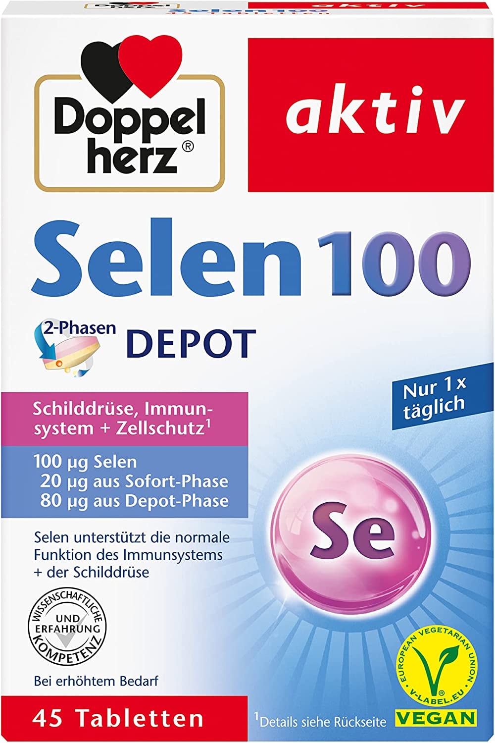 Produktbild von Doppelherz Selen 100 2 Phasen-Depot – Selen unterstützt die normale Funktion des Immunsystems – 45 Tabletten