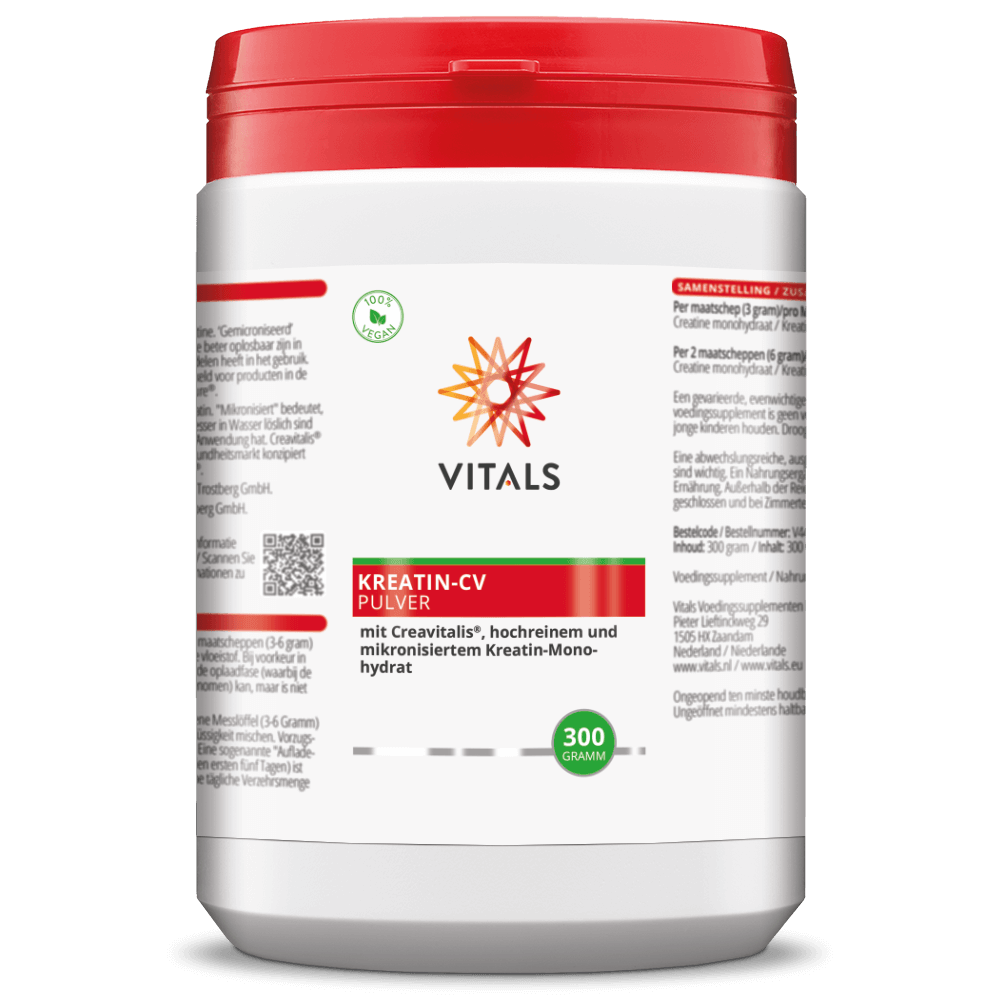 Produktbild von Bewertung VITALS KREATIN-CV Pulver CREAVITALIS® Kreatinmonohydrat rein mikronisiert optimale Löslichkeit Muskelwachstum Sportler NZVT-Gütesiegel Doping getestet Artikelnummer V4409
