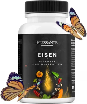 Produktbild von Eisentabletten Vegan 15mg + Vitamine C B12 b1 b2 b3 b5 b6. 120 tabletten. Eisen Tablette Hochdosiert für Immunsystems. Eisenpräparate Gegen Eisenmangel & Müdigkeit. Iron Supplement für Männer-Frauen