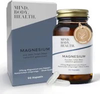 Produktbild von MIND.BODY.HEALTH. - Magnesium hochdosiert Kapseln ∣ Magnesium hochdosiert für das Nervensystem, gegen Müdigkeit ∣ hochdosiertes Magnesium pur ∣ 375mg elementares Magnesium pro Kapsel ∣ natürlich aus dem Toten Meer