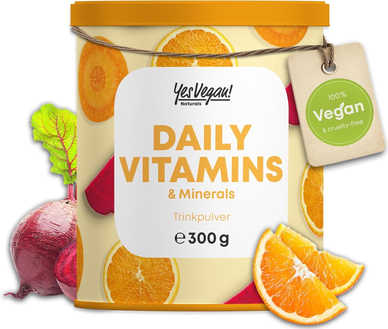 Produktbild von Bewertung Yes Vegan Multivitamin A-Z & Mikronährstoffe Trinkpulver Tropical Flavor Daily Vitamins Pulver mit Vitamin A, C, D3, E, K2, B1, B2, B5, B6, B12, Mag, Zn