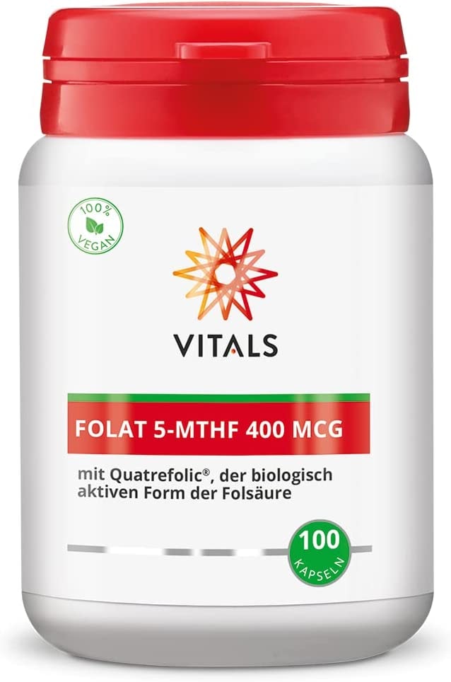 Vitals - Folat 5-MTHF 400 mcg 100 Kapseln mit Quatrefolic®, der biologisch aktiven Form der Folsäure.