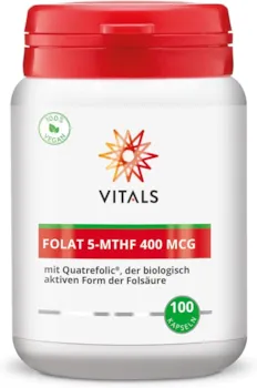 Vitals - Folat 5-MTHF 400 mcg 100 Kapseln mit Quatrefolic®, der biologisch aktiven Form der Folsäure.