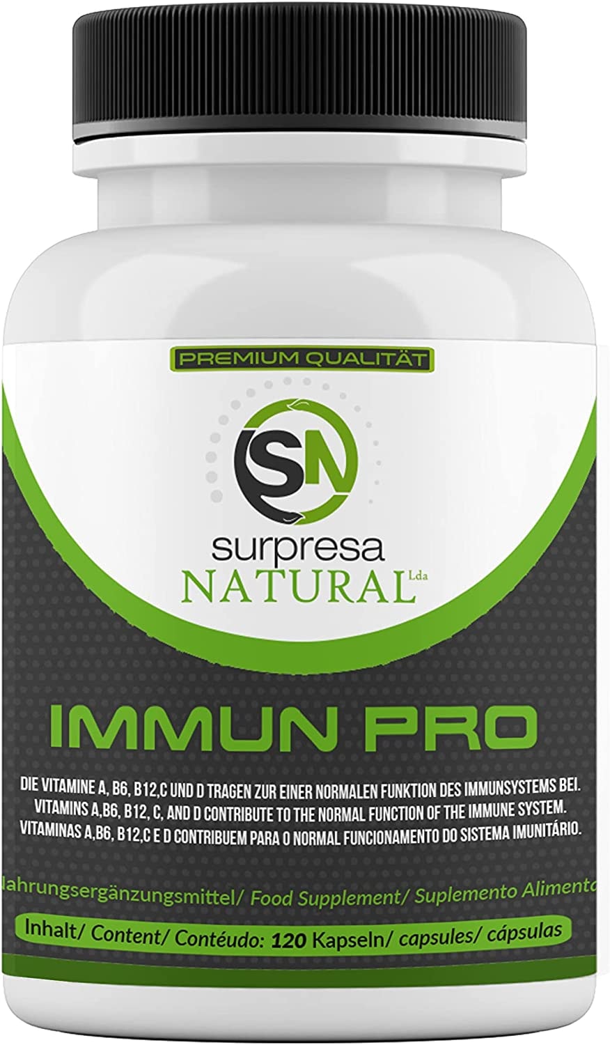 Produktbild von Surpresa Natural 12in1 Immun Pro der Multivitamin Booster 120 Kapsel hochdosiert mit natürlichen Vitamin A, B6, B12, C, D, Pflanzenextrakte Acerola & Holunder sowie Mineralstoffe Eisen, Kupfer, Selen, Zink