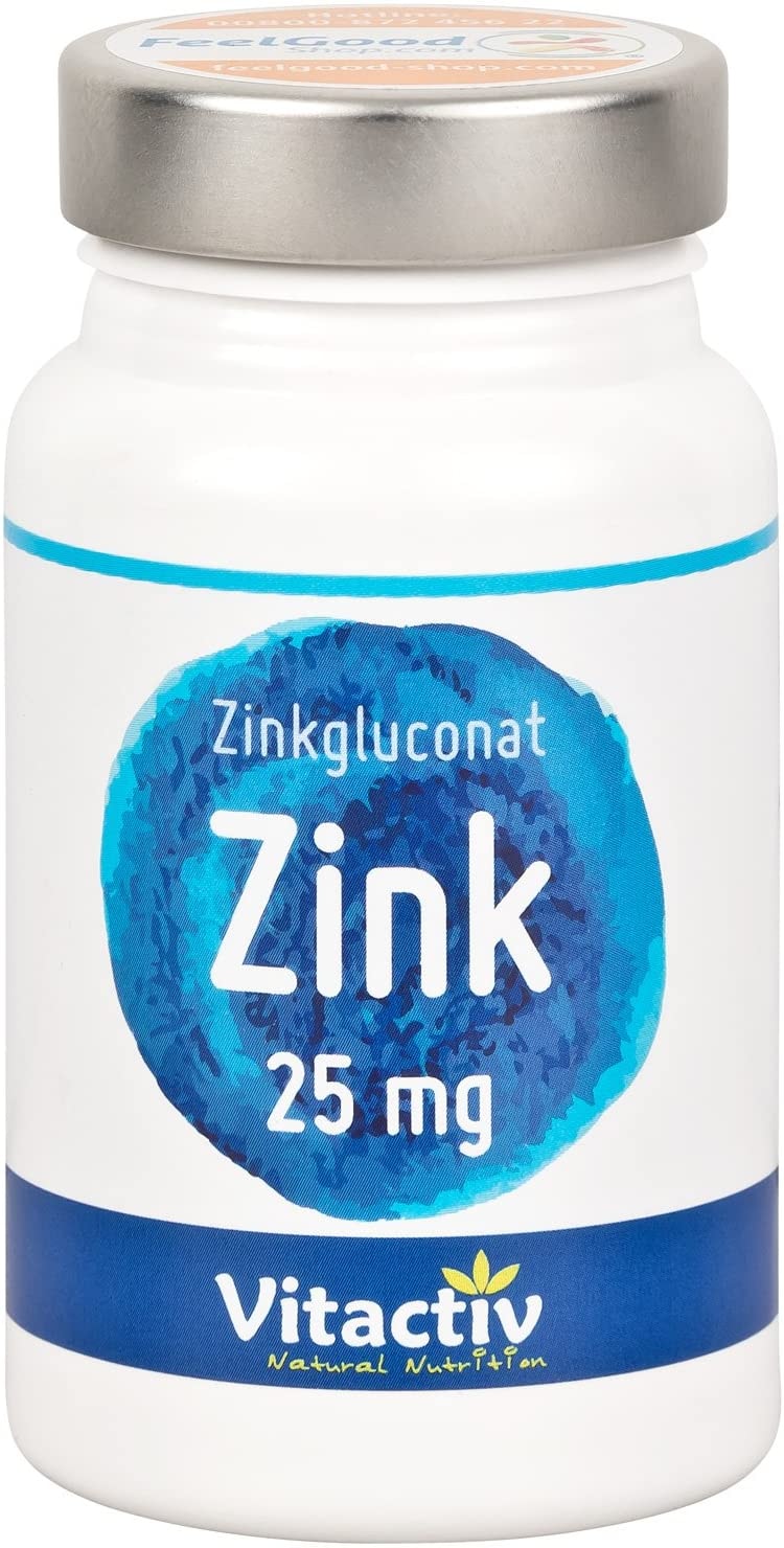 Produktbild von Vitactiv Natural Nutrition ZINK 25 mg - Der"Powerstoff" für Immunsystem, Haare, Nägel, Haut* - hochdosiert - beste Bioverfügbarkeit - 100 Tabletten mit organischem Zink (für bis zu 100 Tage)