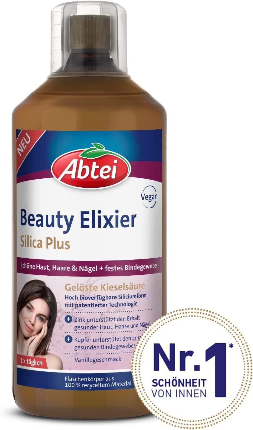Produktbild von Abtei Beauty Elixier Silicium Plus - Nahrungsergänzung mit gelöster Kieselerde für schöne Haut, Haare, Nägel und ein festes Bindegewebe - vegan, mit Vanillegeschmack - 1 x 1000 ml