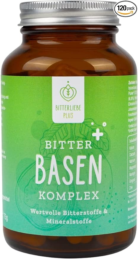 Produktbild von Bewertung BitterLiebe Plus Bitter Basen Komplex Basentabletten 120 Stück mit Zink für eine Säure Basen Balance vegane Säure Tabletten Basenpräparat